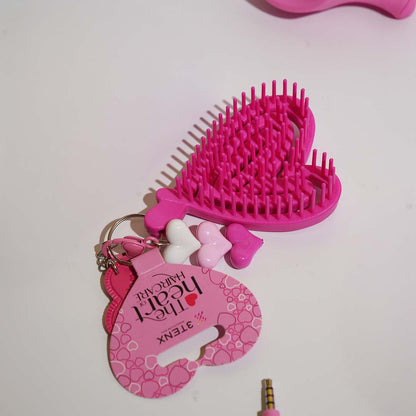 3TENX Ecoflex Cute Heart Detangling Brush with Keychain – Pink
