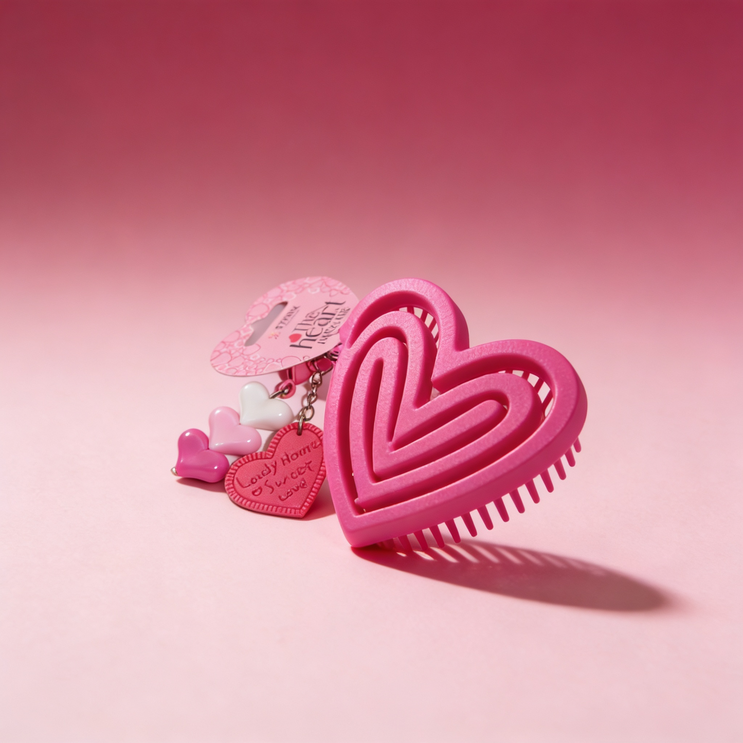 3TENX Ecoflex Cute Heart Detangling Brush with Keychain – Pink